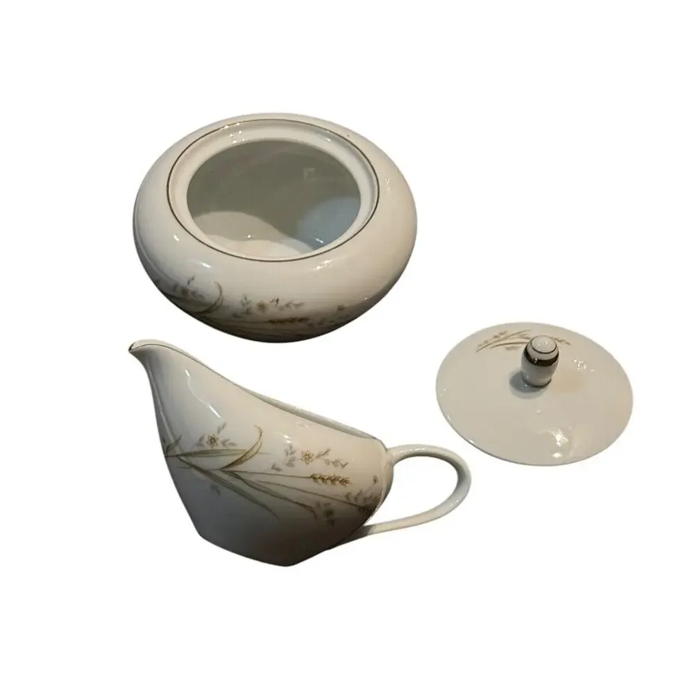 VTG Golden Harvest Wheat Sugar Creamer Set China Japan Wheat‎ Gold Rim Coffee